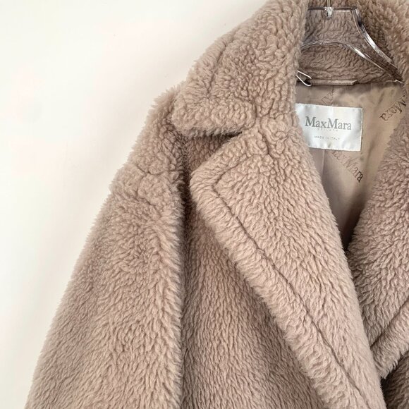 Maxmara S-Class Teddy Alpaca Double-Breasted Coat With Lapel Collar Size S Made - Picture 6 of 7